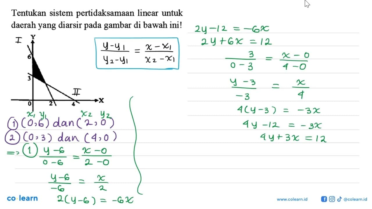 Tentukan sistem pertidaksamaan linear untuk daerah yang