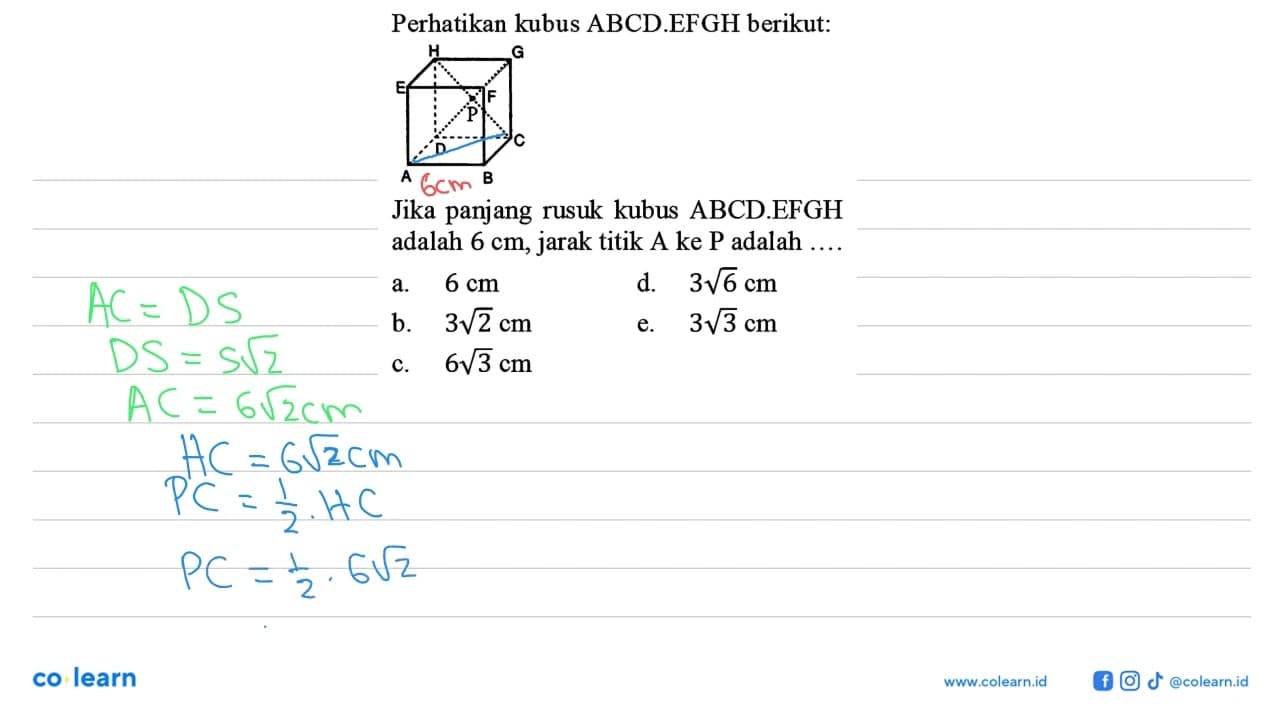 Perhatikan kubus ABCD.EFGH berikut: Jika panjang rusuk