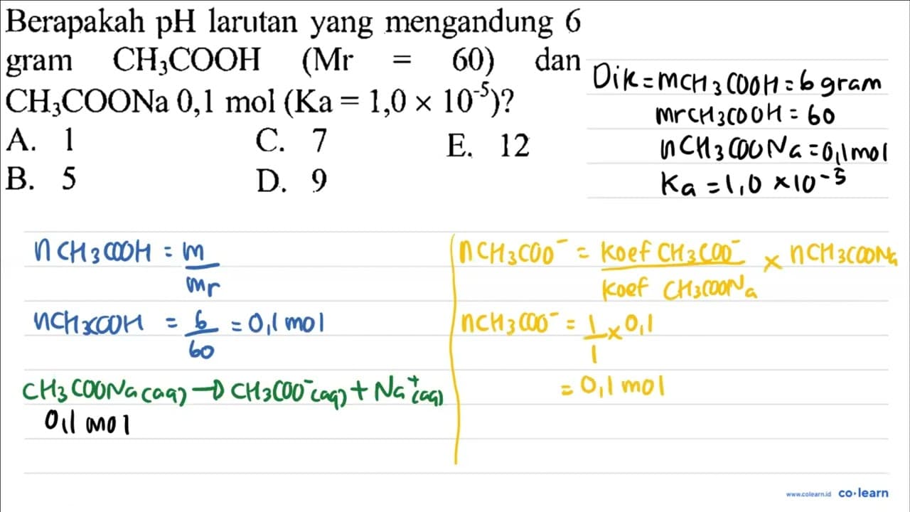 Berapakah pH larutan yang mengandung 6 gram CH_(3)