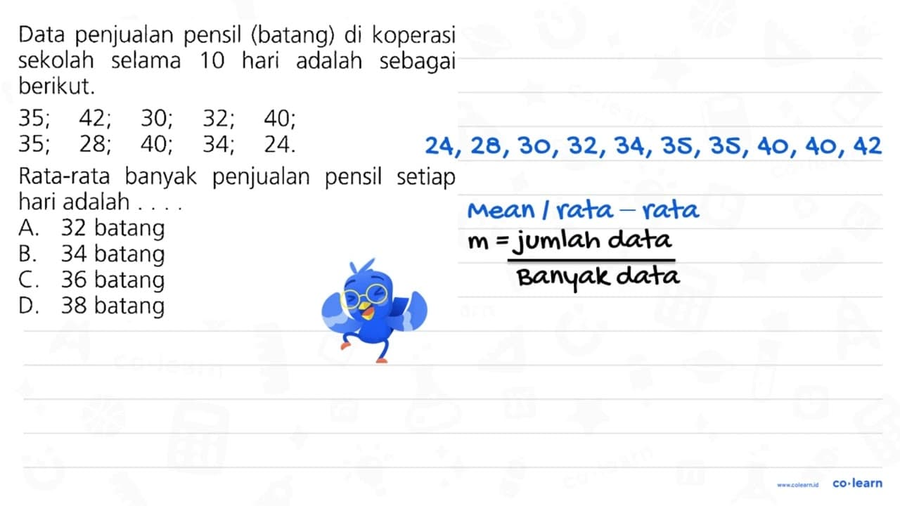 Data penjualan pensil (batang) di koperasi sekolah selama