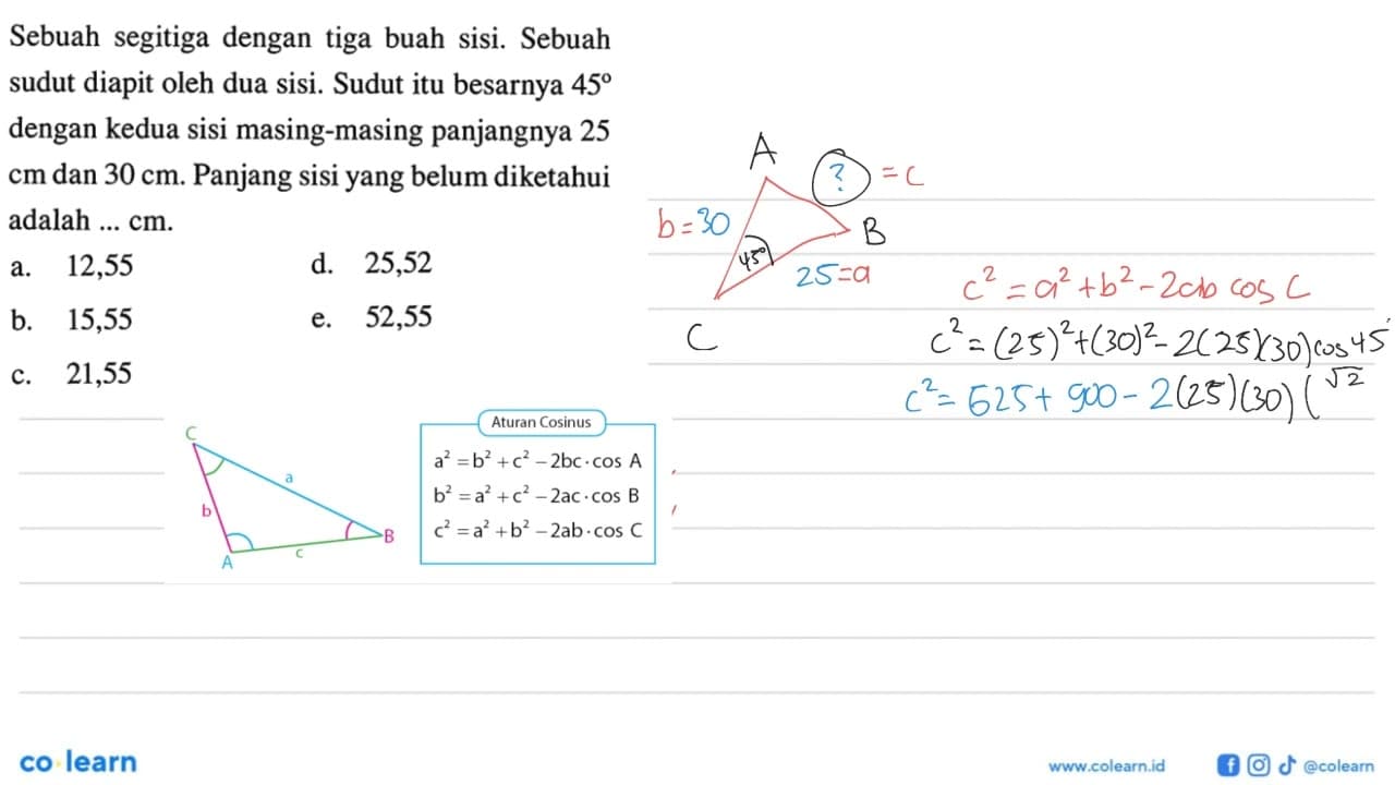 Sebuah segitiga dengan tiga buah sisi. Sebuah sudut diapit