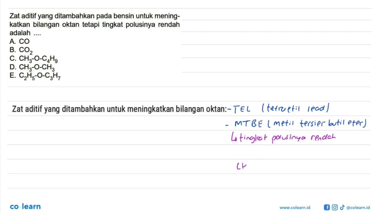 Zat aditif yang ditambahkan pada bensin untuk mening-