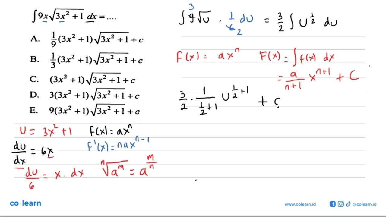 integral 9x akar(3x^2+1) dx=...