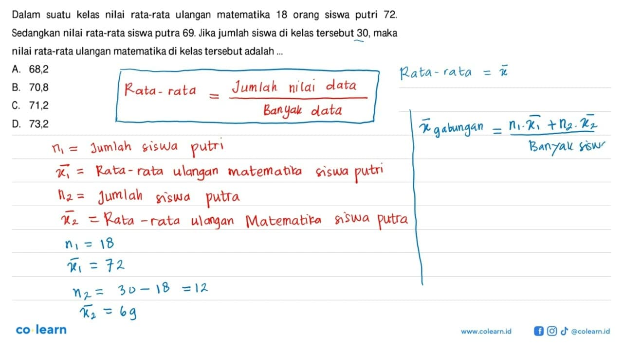 Dalam suatu kelas nilai rata-rata ulangan matematika 18