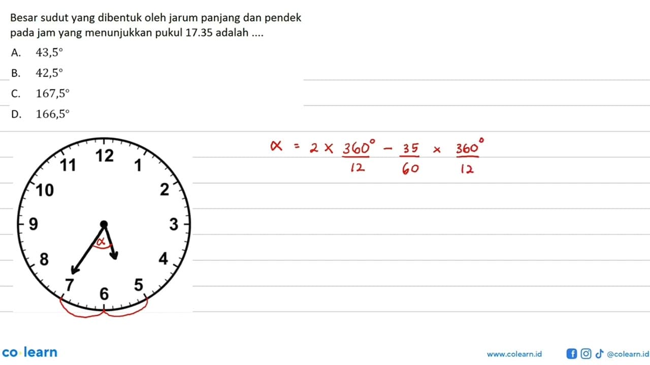 Besar sudut yang dibentuk oleh jarum panjang dan pendek