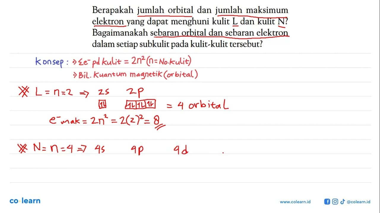 Berapakah jumlah orbital dan jumlah maksimum elektron yang