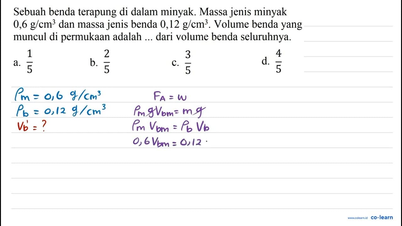 Sebuah benda terapung di dalam minyak. Massa jenis minyak