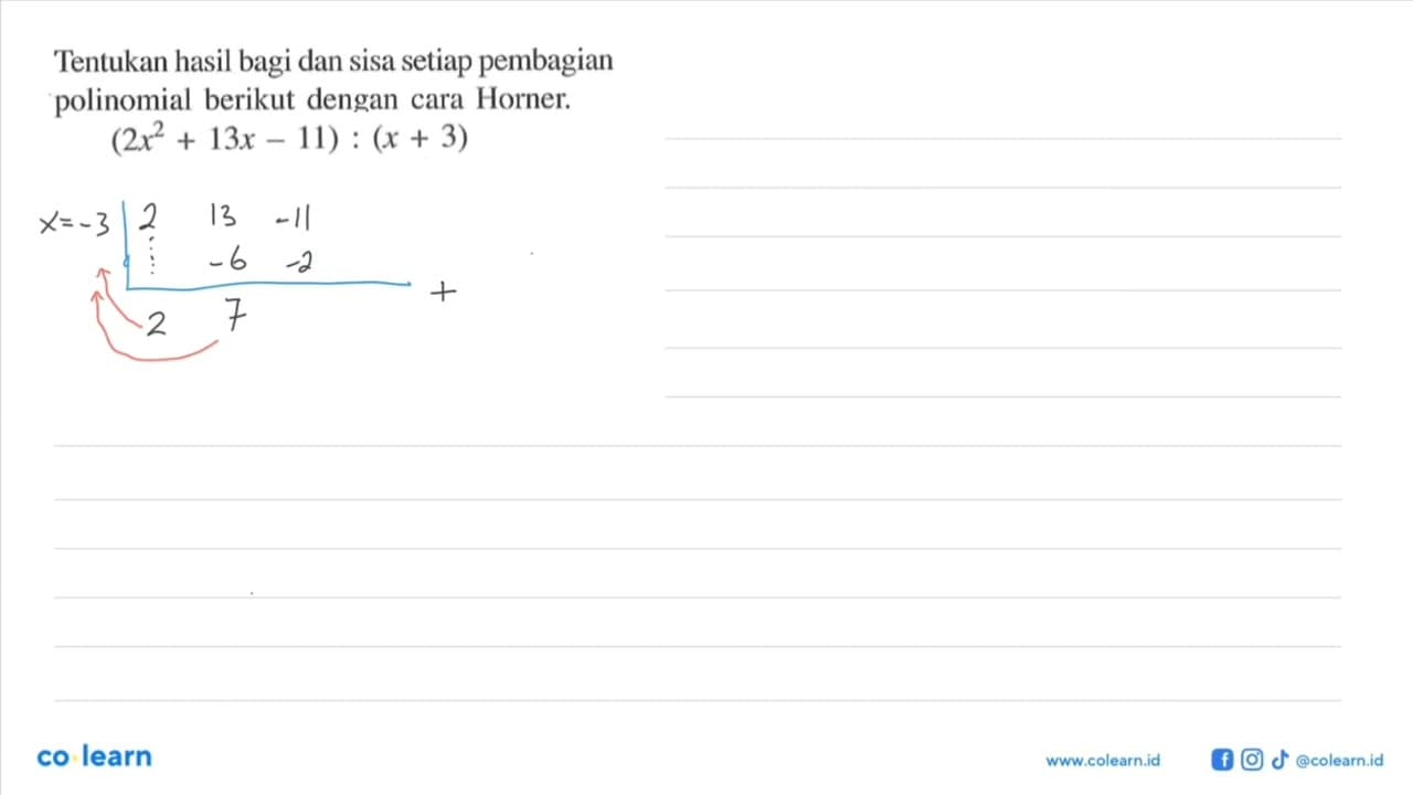 Tentukan hasil bagi dan sisa setiap pembagian polinomial