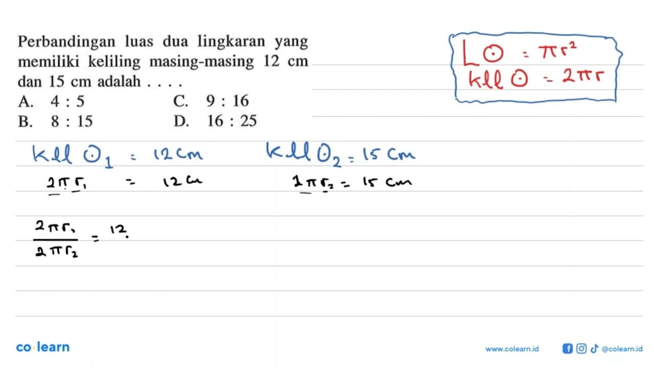 Perbandingan luas dua lingkaran yang memiliki keliling