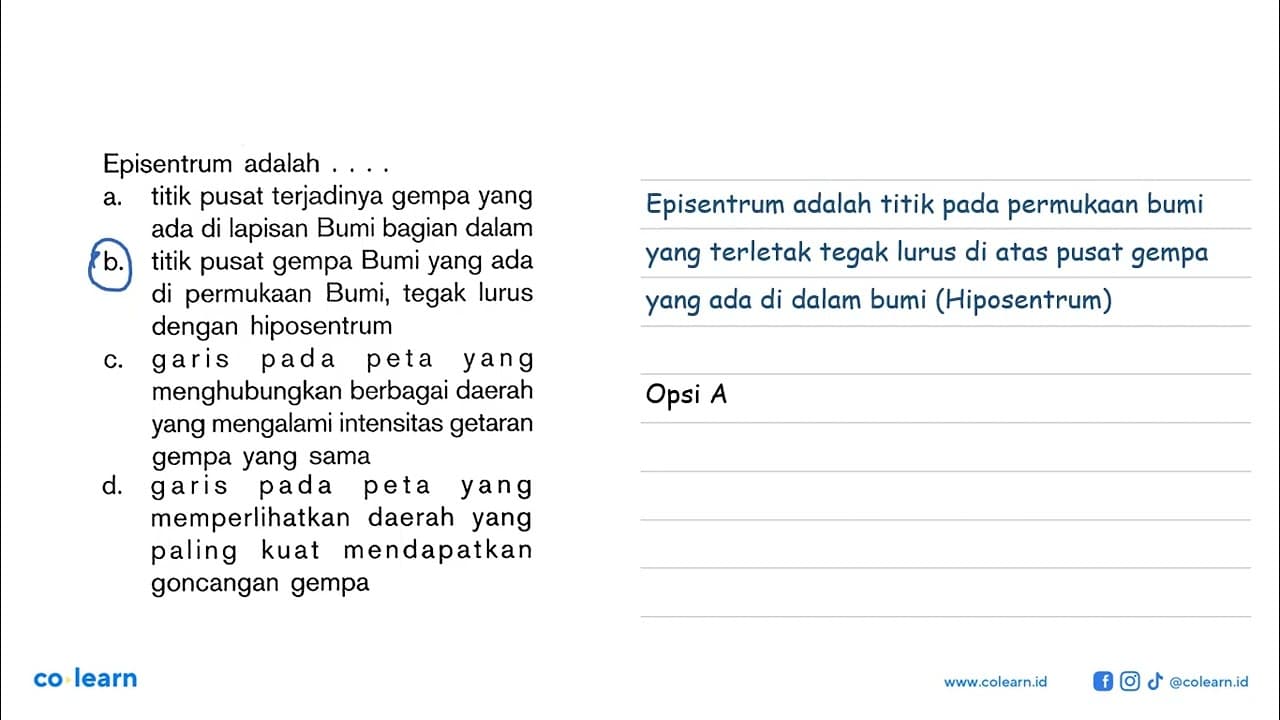 Episentrum adalah ....