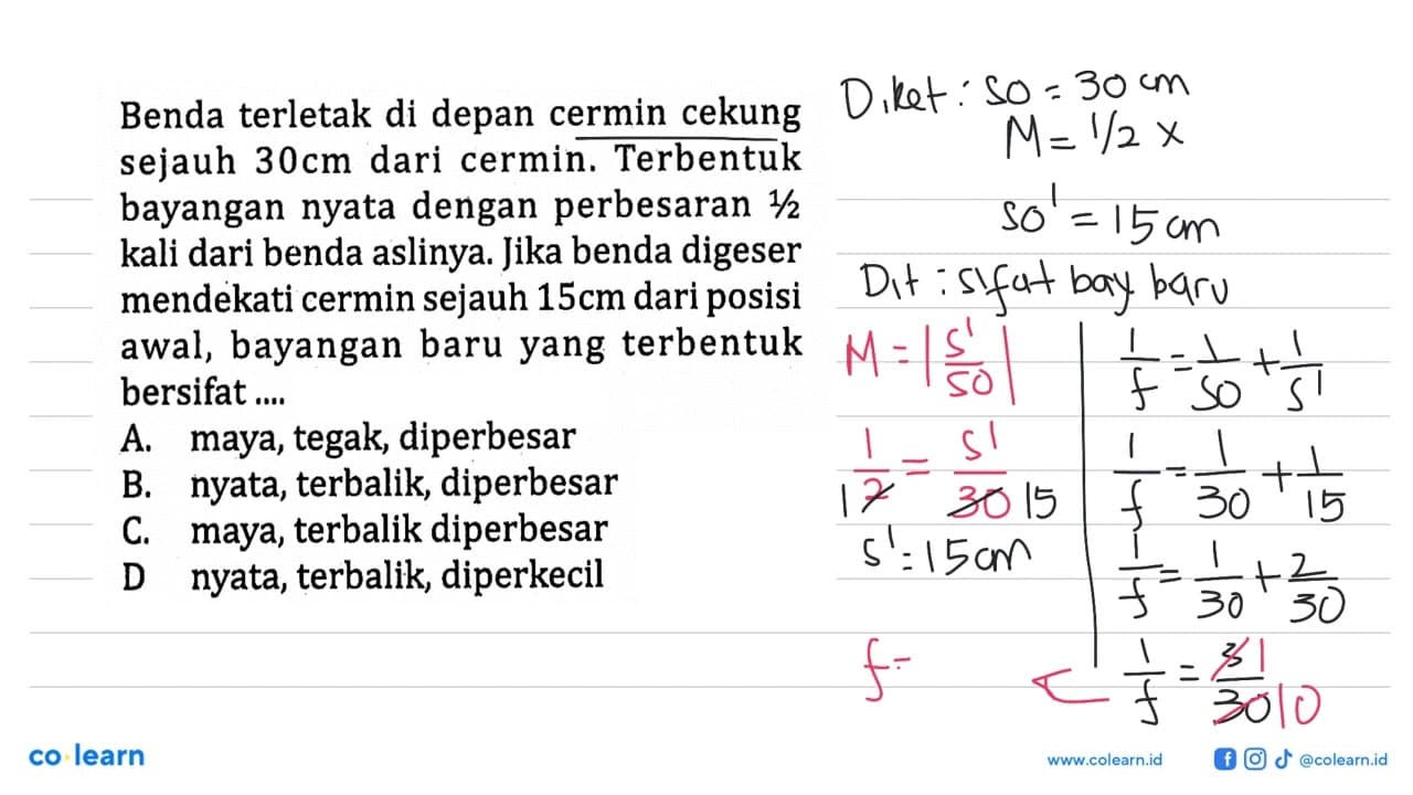 Benda terletak di depan cermin cekung sejauh 30 cm dari