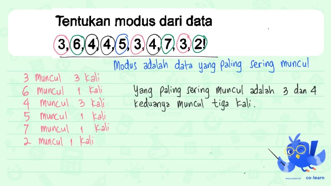 Tentukan modus dari data 3,6,4,4,5,3,4,7,3,2 !