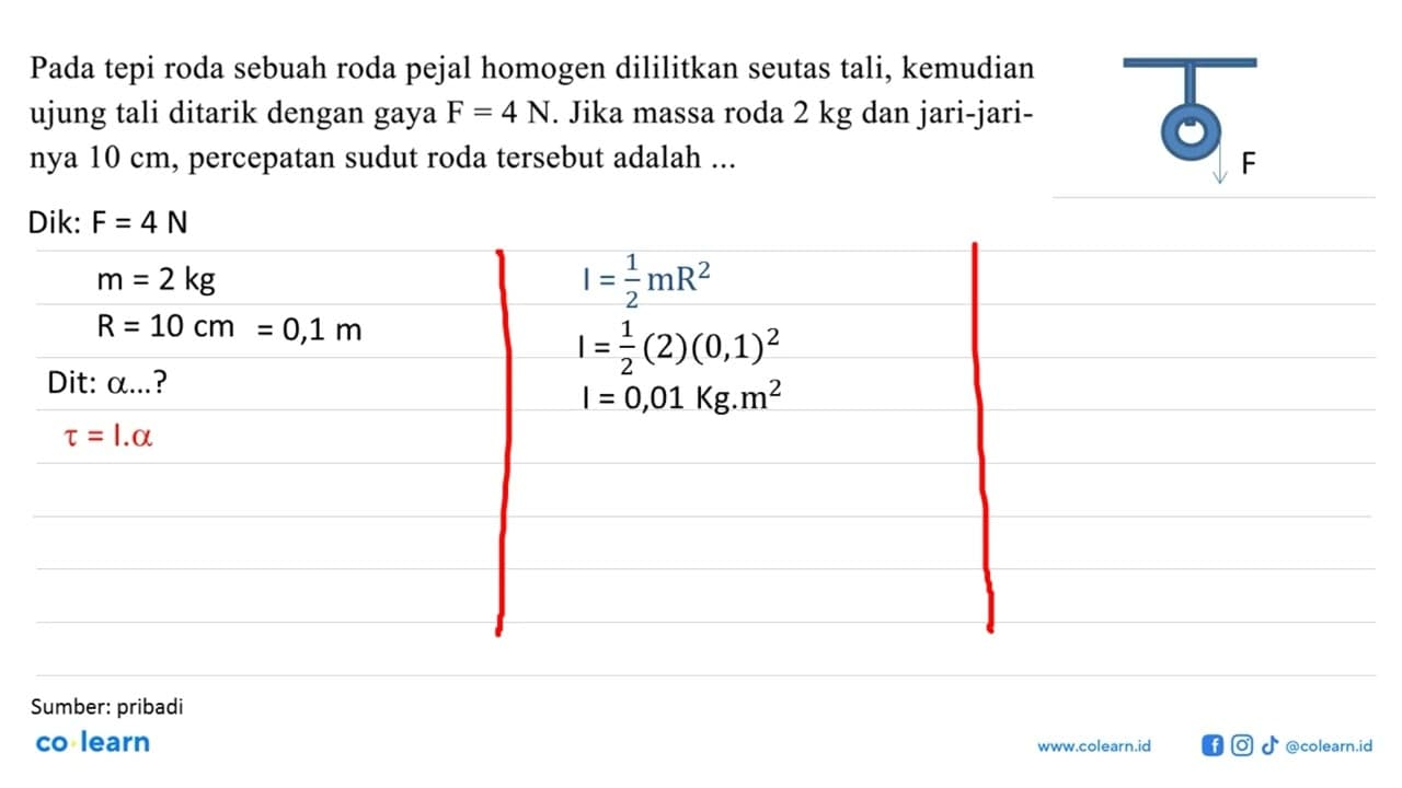 Pada tepi roda sebuah roda pejal homogen dililitkan seutas