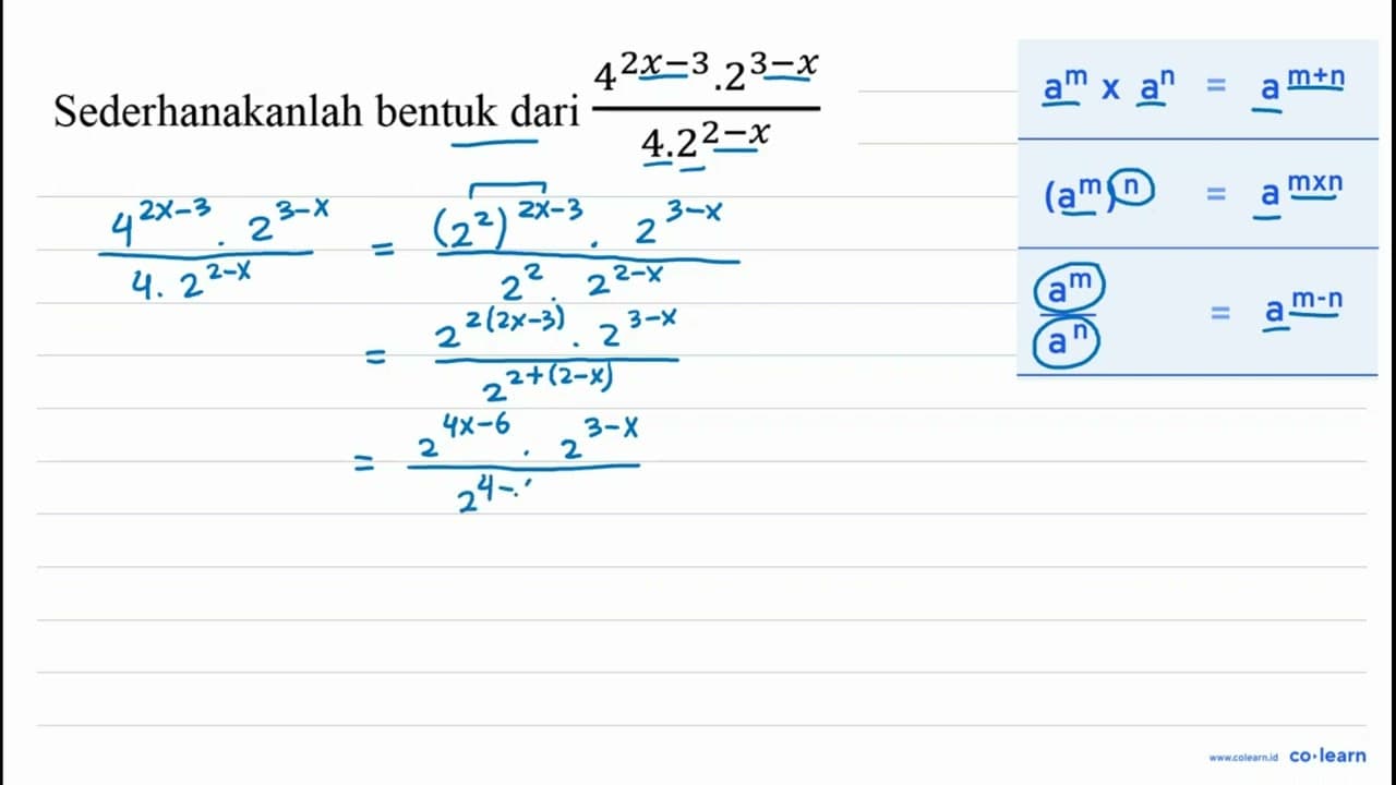 Sederhanakanlah bentuk dari (4^(2 x-3) .