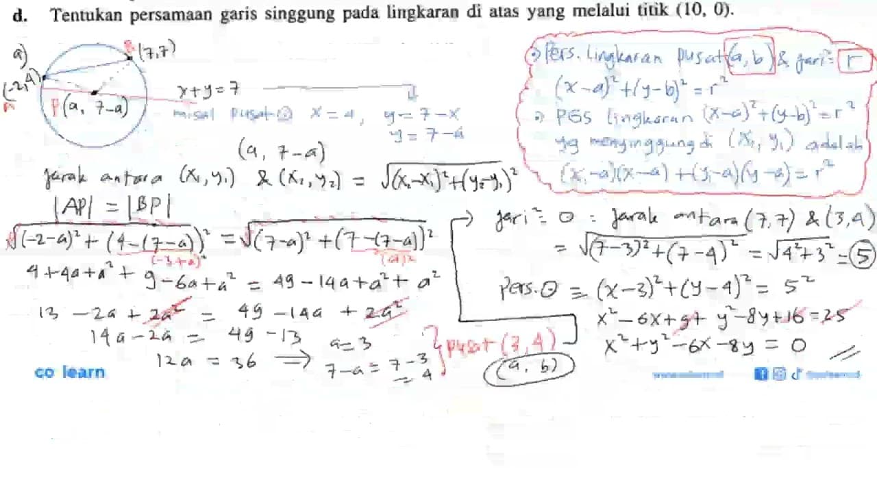 a.Tentukan persamaan lingkaran yang melalui titik (-2,4)