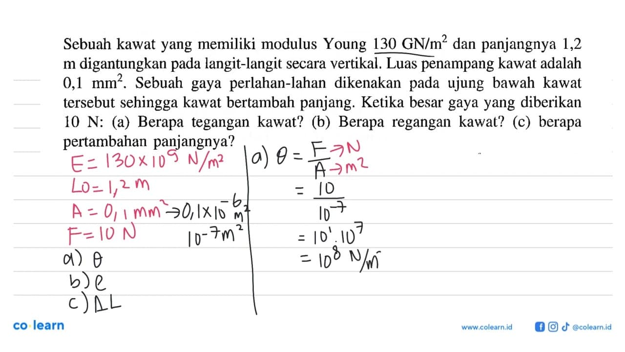 Sebuah kawat yang memiliki modulus Young 130 GN/m^2 dan