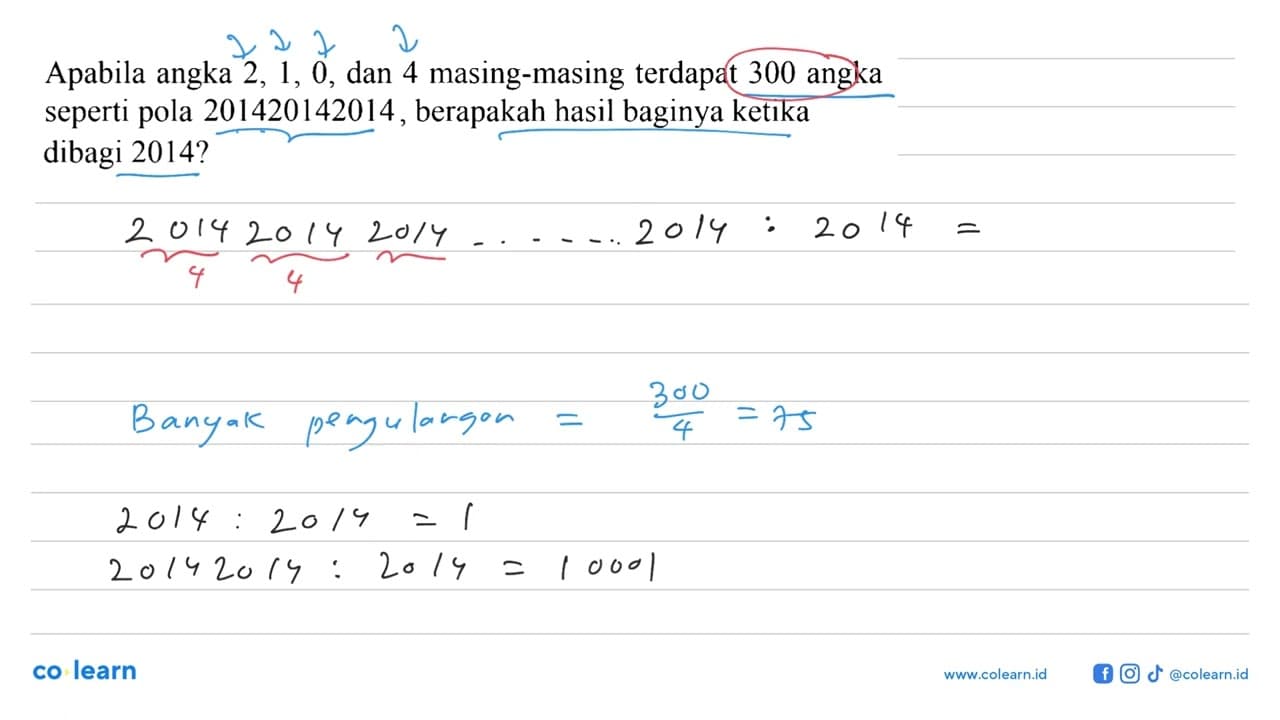 Apabila angka 2, 1, 0, 4 dan masing-masing terdapat 300