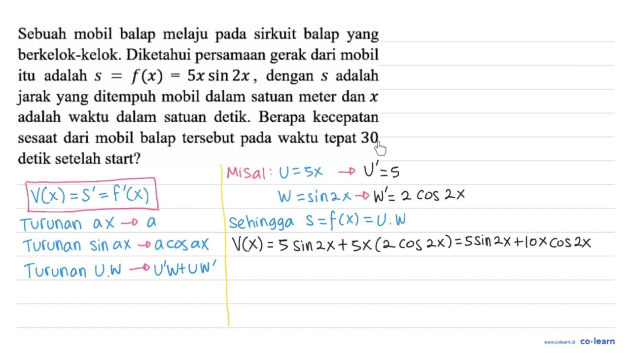 Sebuah mobil balap melaju pada sirkuit balap yang