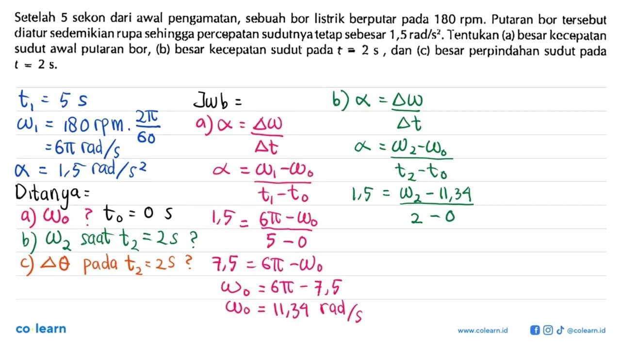 Setelah 5 sekon dari awal pengamatan, sebuah bor listrik