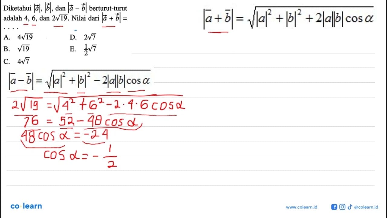 Diketahui |vektor a|, |vektor b|, dan |vektor a-vektor b|