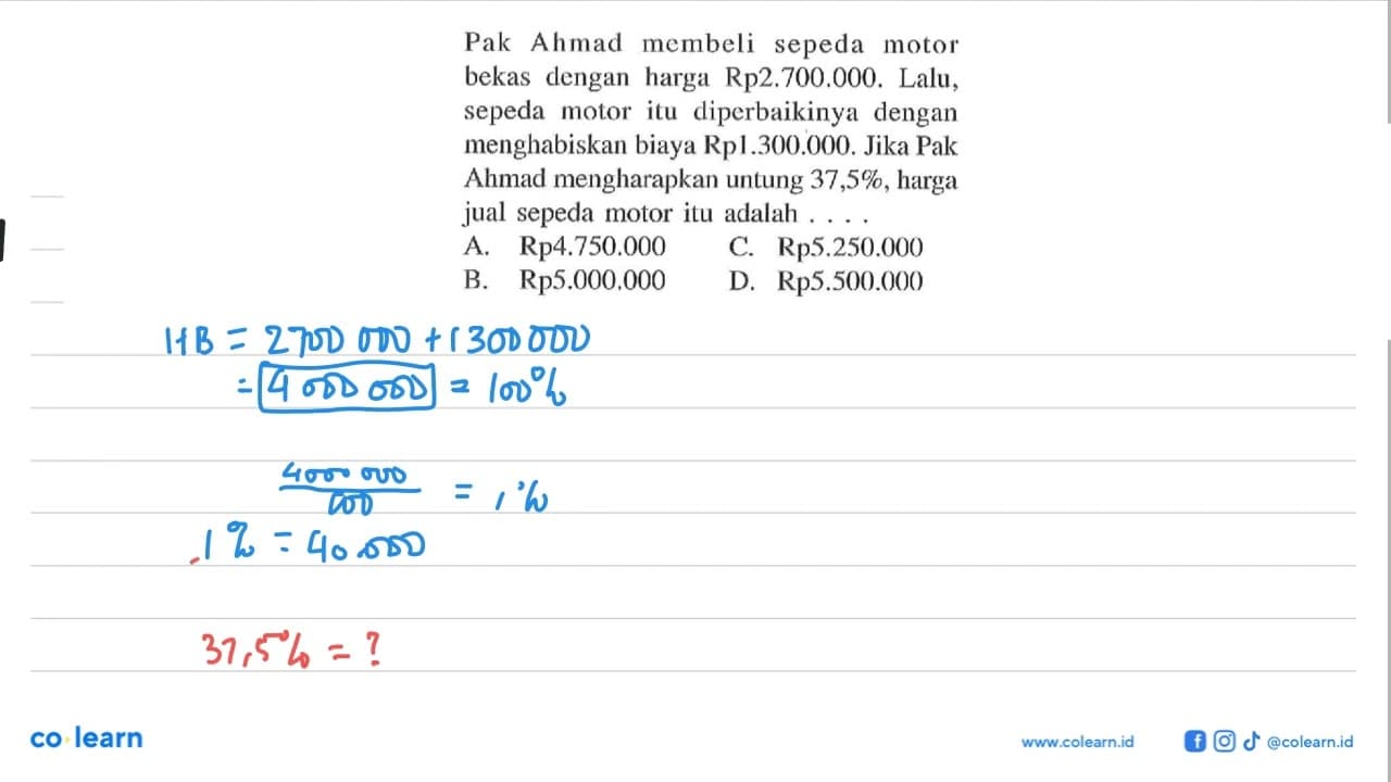 Pak Ahmad membeli sepeda motor bekas dengan harga Rp