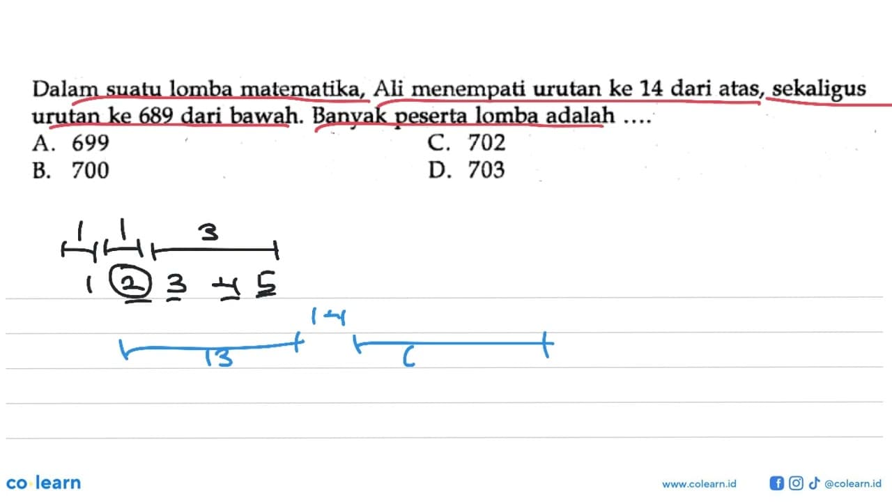 Dalam suatu lomba matematika, Ali menempati urutan ke 14