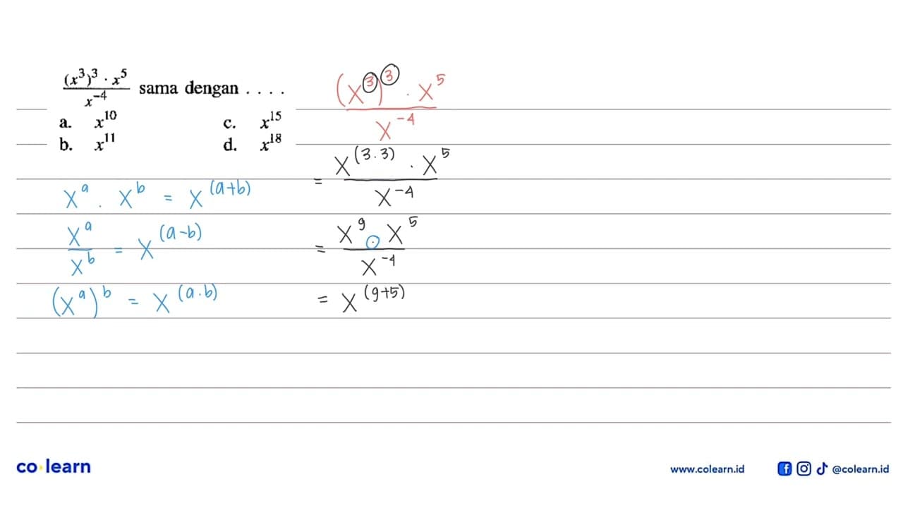 ((x^3)^3 . x^5)/x^-4 sama dengan ....