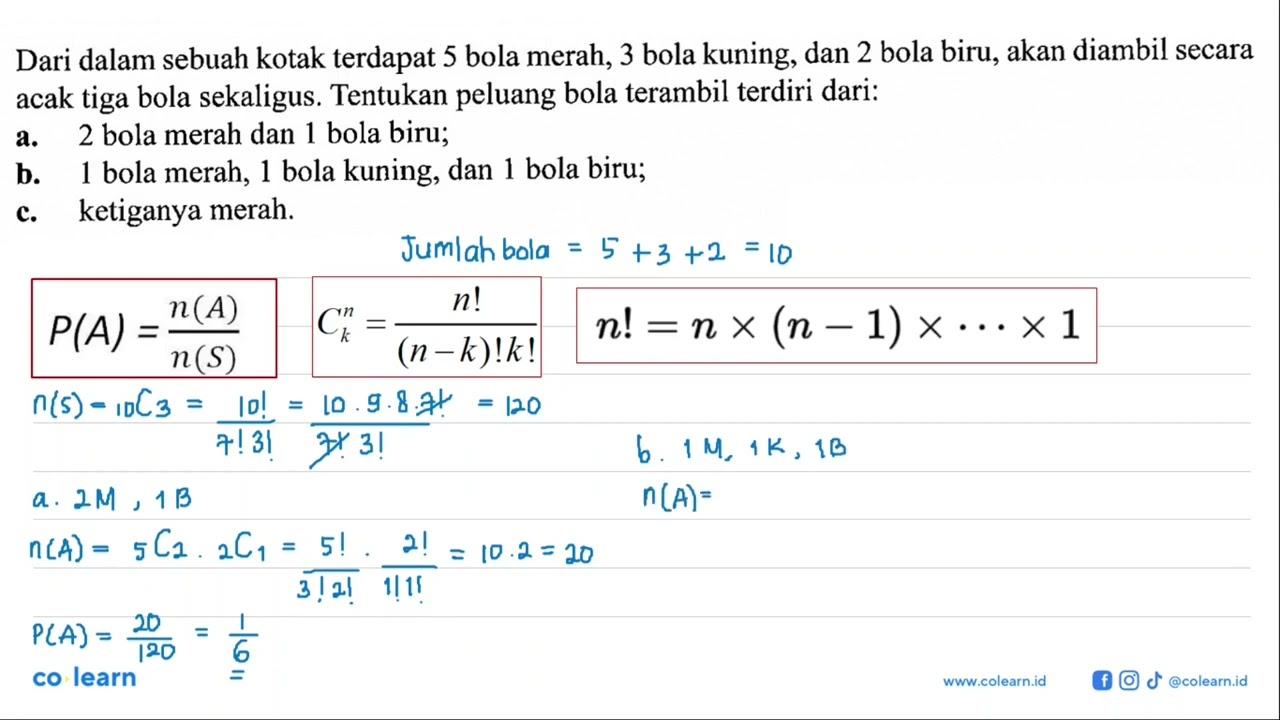 Dari dalam sebuah kotak terdapat 5 bola merah, 3 bola