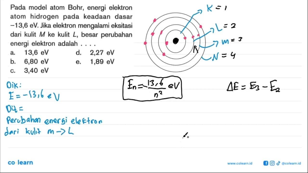 Pada model atom Bohr, energi elektron atom hidrogen pada