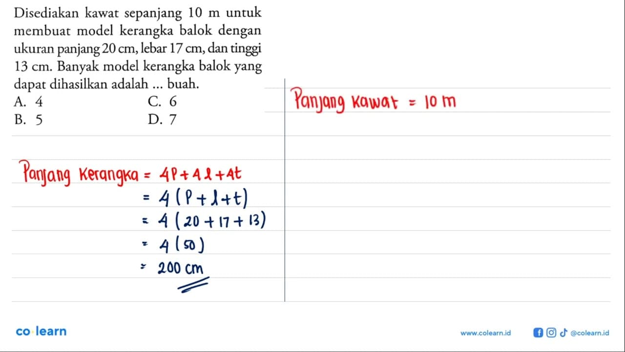 Disediakan kawat sepanjang 10 m untuk membuat model