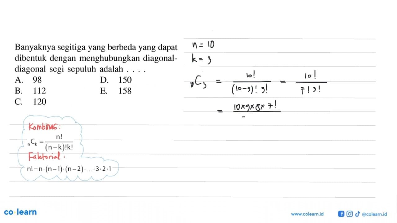 Banyaknya segitiga yang berbeda yang dapat dibentuk dengan