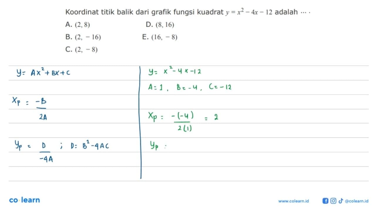 Koordinat titik balik dari grafik fungsi kuadrat y = x^2 -