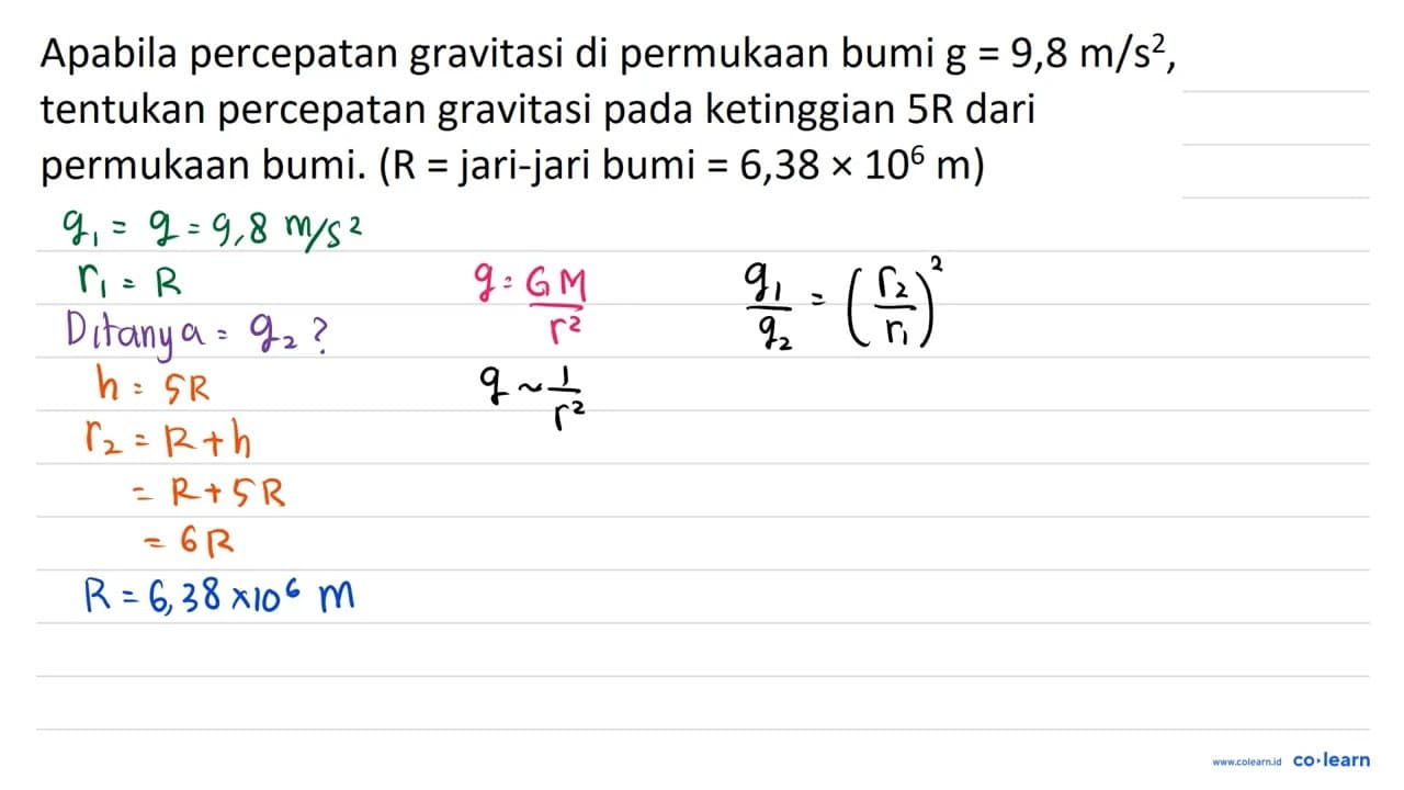 Apabila percepatan gravitasi di permukaan bumi g=9,8 m /