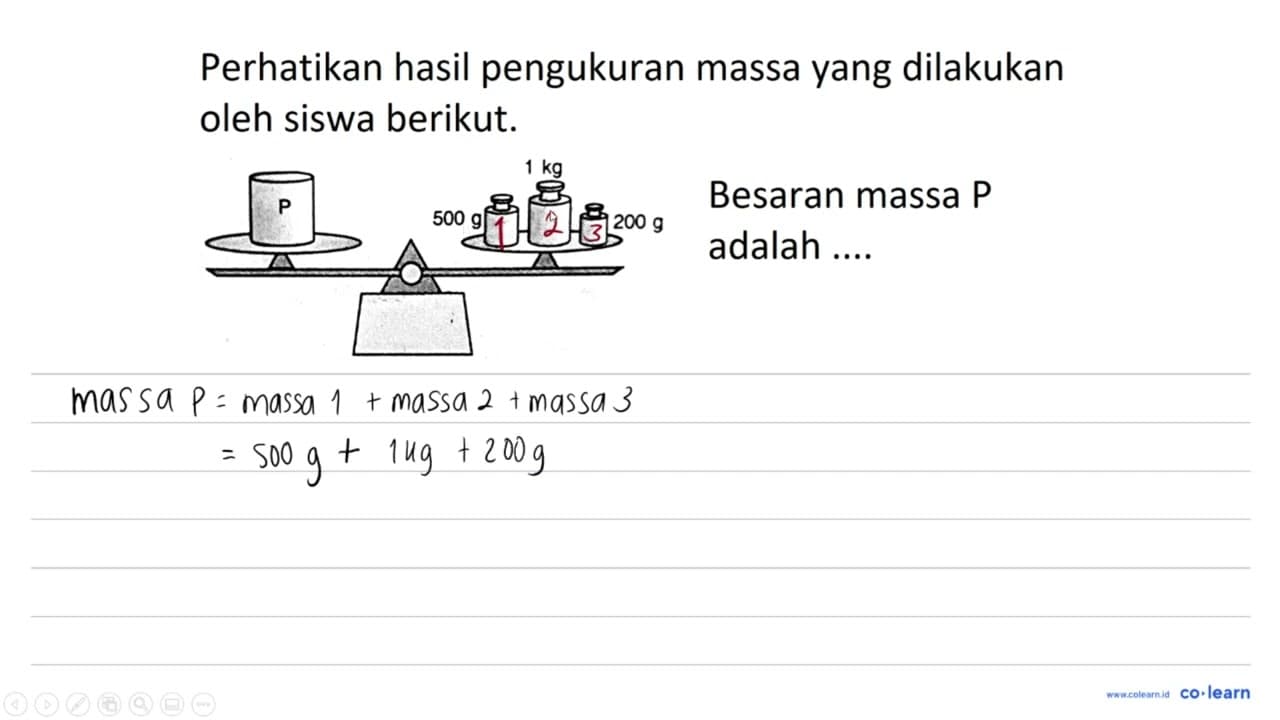 Perhatikan hasil pengukuran massa yang dilakukan oleh siswa