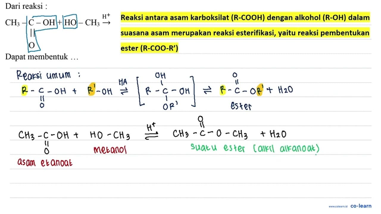 Dari reaksi : CH3 - C - OH O + OH - CH3 -> H^+ Dapat