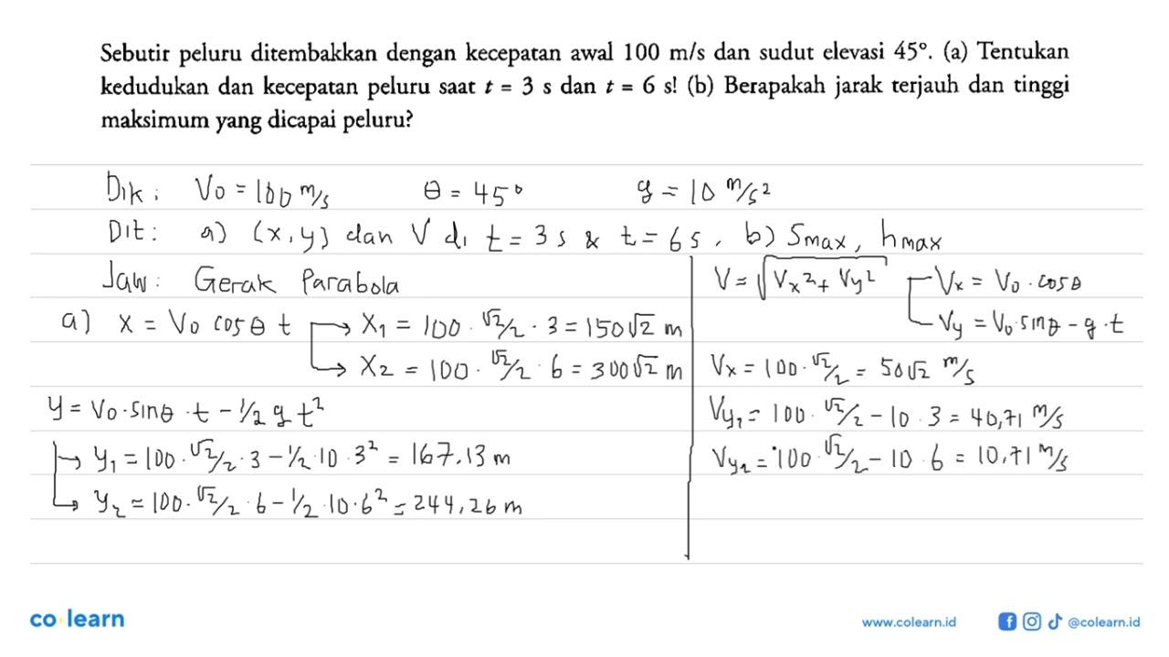 Sebutir peluru ditembakkan dengan kecepatan awal 100 m/s