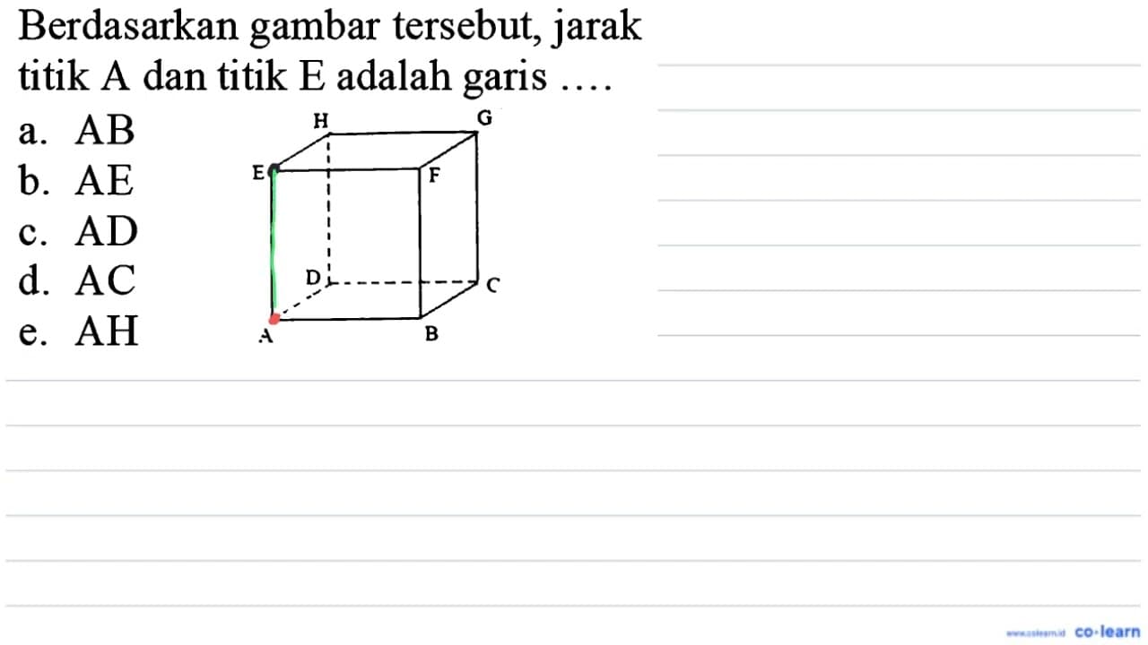 Berdasarkan gambar tersebut, jarak titik A dan titik E