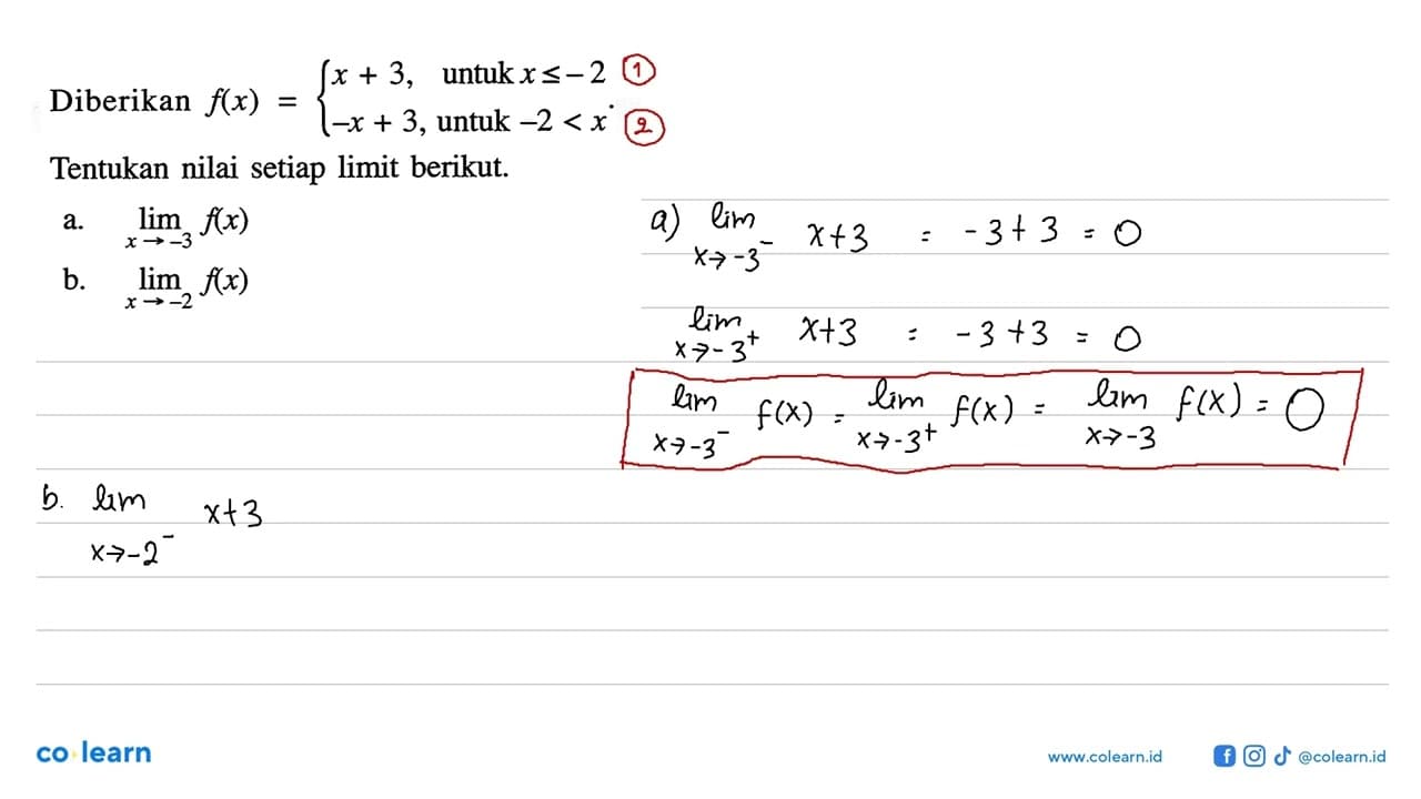 Diberikan f(x)=x+3, untuk x <=-2 -x+3, untuk -2<x. Tentukan