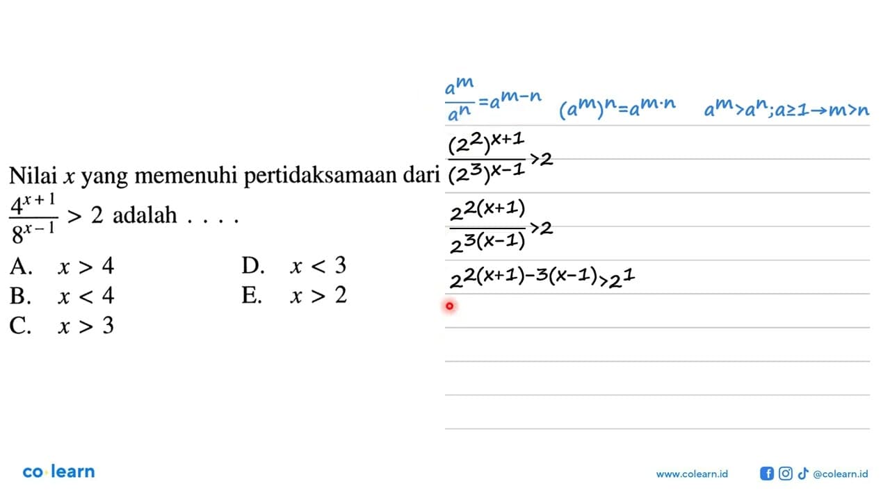 Nilai x yang memenuhi pertidaksamaan dari