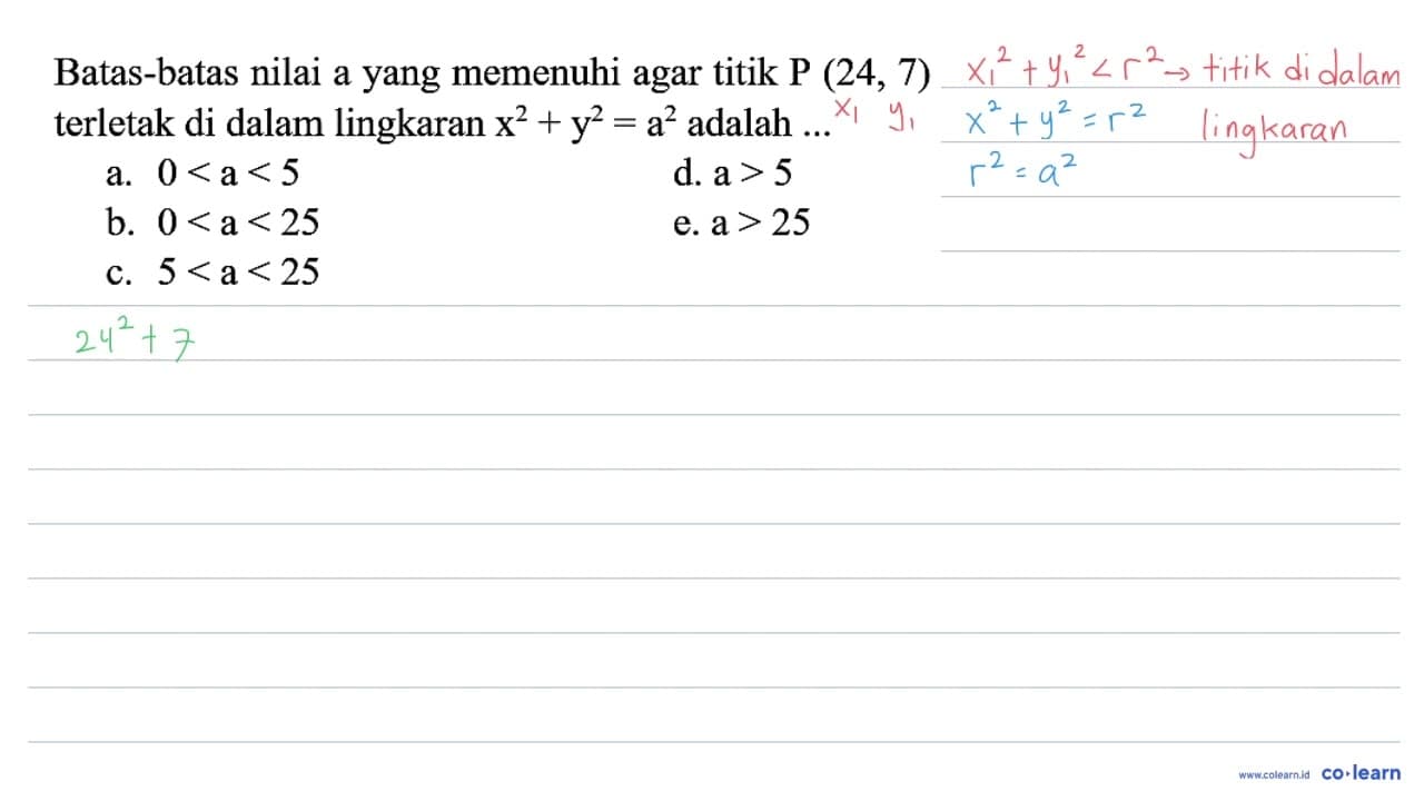 Batas-batas nilai a yang memenuhi agar titik P(24,7)