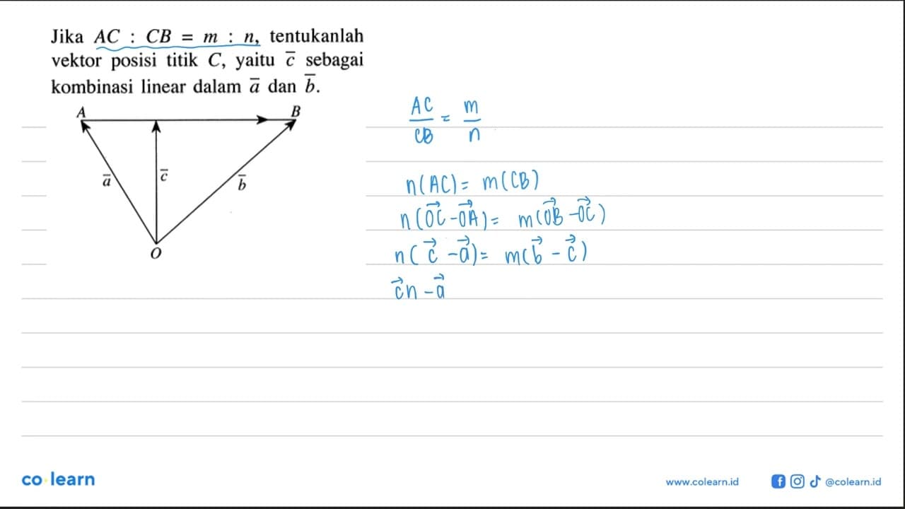 Jika AC:CB=m:n, tentukanlah vektor posisi titik C, yaitu c