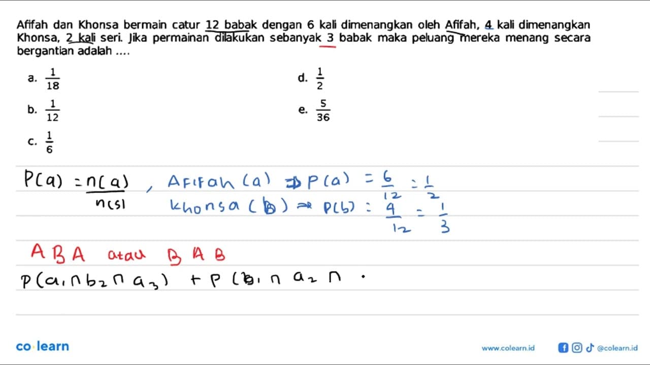 Afifah dan Khonsa bermain catur 12 babak dengan 6 kali