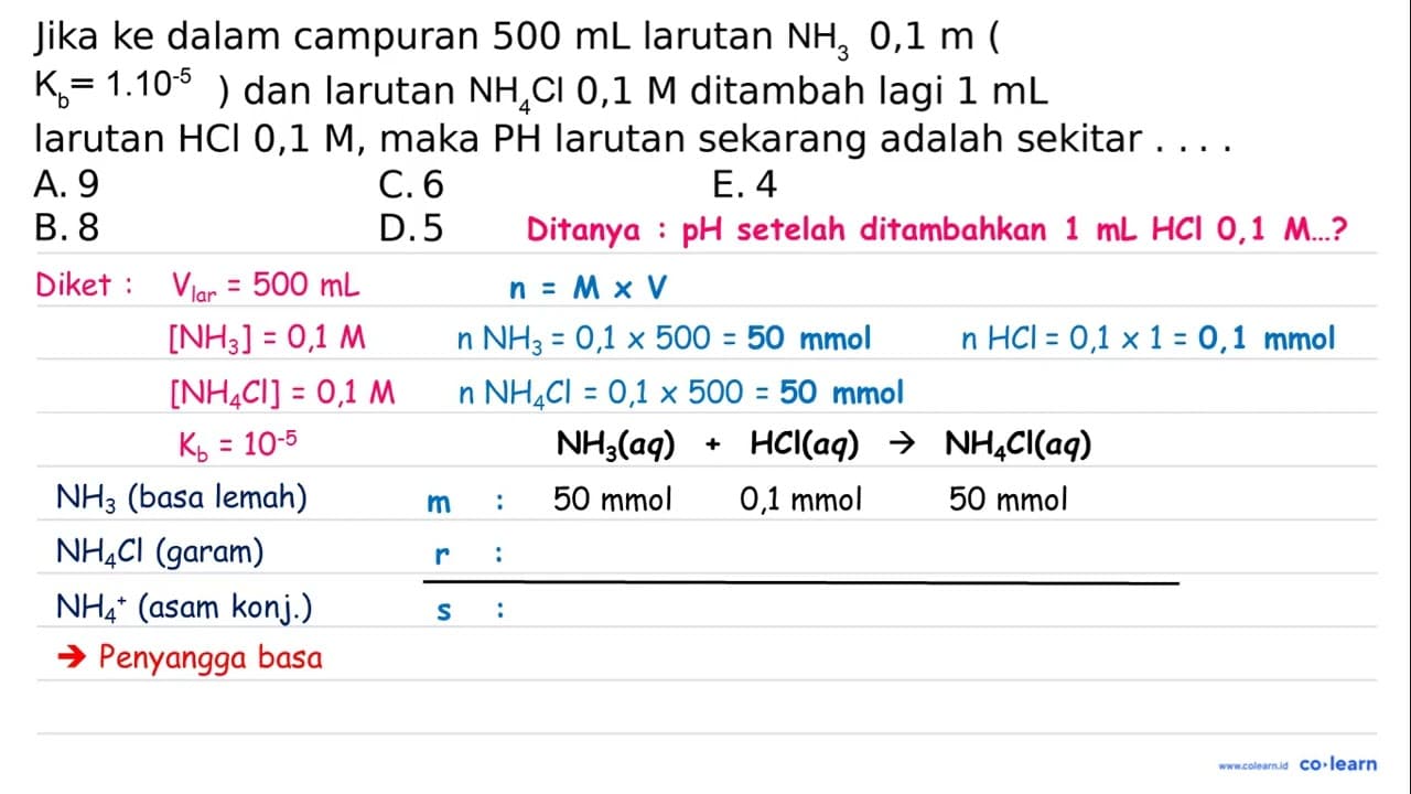 Jika ke dalam campuran 500 ~mL larutan NH_(3) 0,1 m (