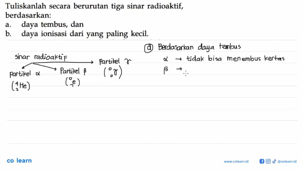 Tuliskanlah secara berurutan tiga sinar radioaktif,