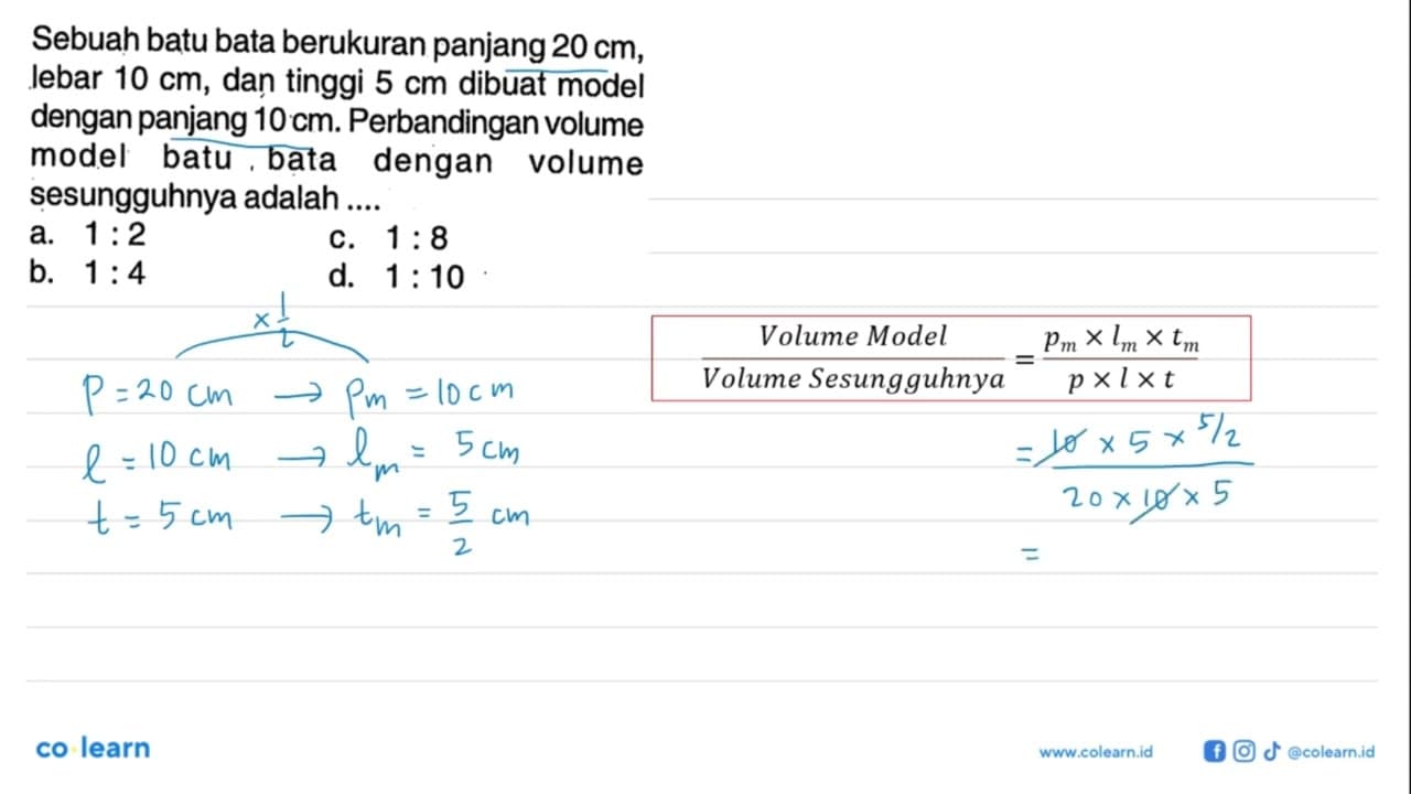 Sebuah batu bata berukuran panjang 20 cm, lebar 10 cm, dan