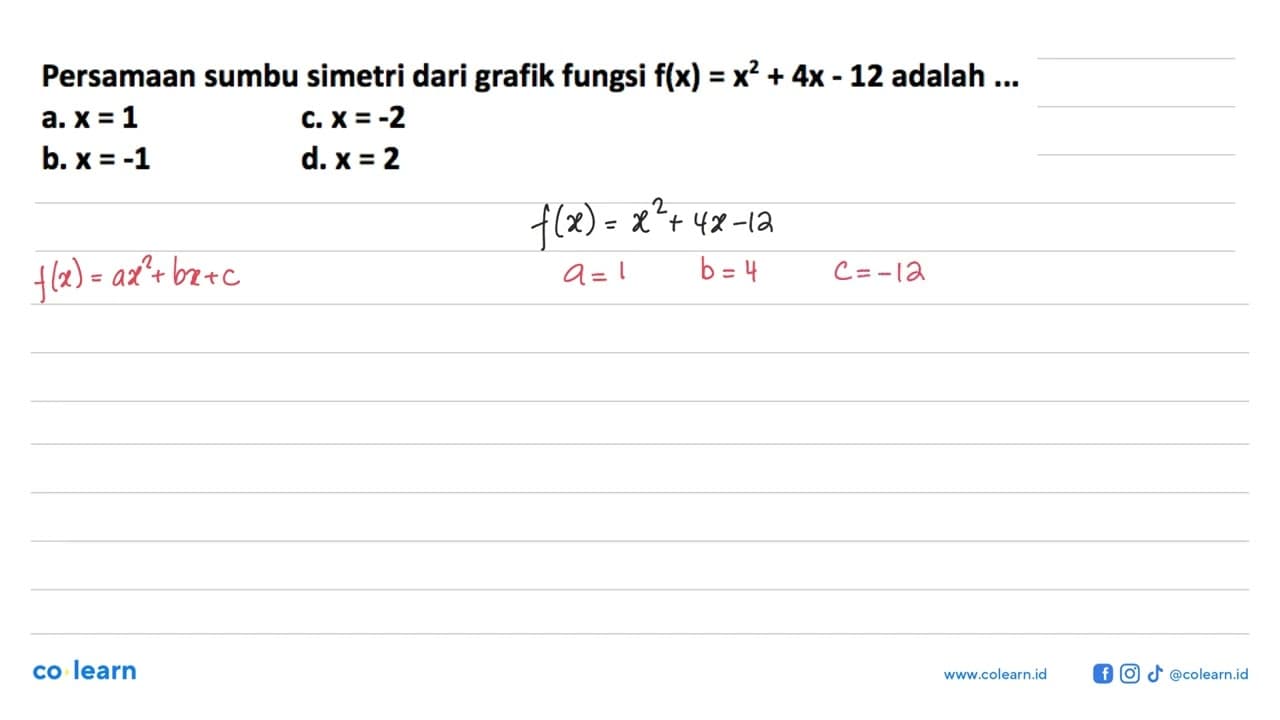 Persamaan sumbu simetri dari grafik fungsi f(x) = x^2 + 4x