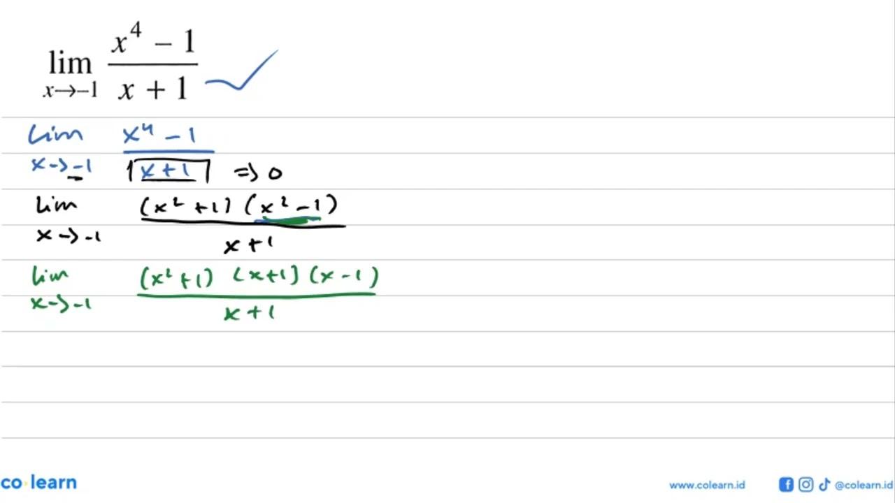 lim x->-1 (x^4-1)/(x+1)