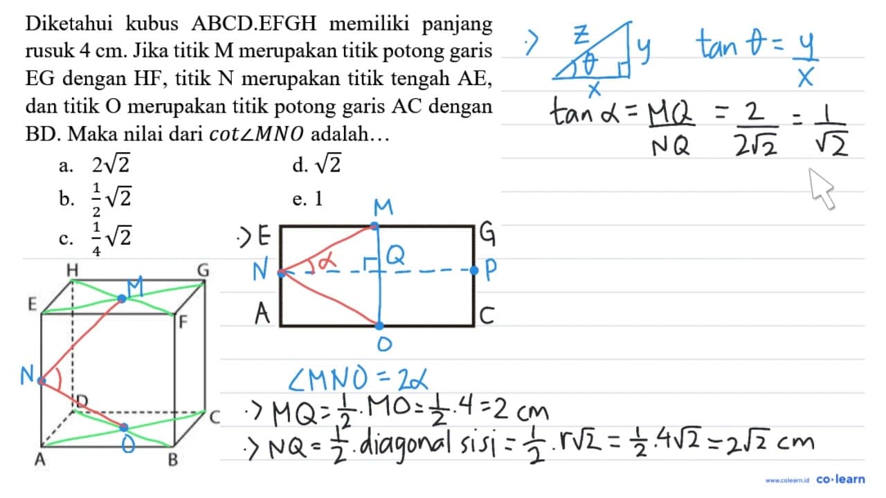 Diketahui kubus ABCD.EFGH memiliki panjang rusuk 4 cm .