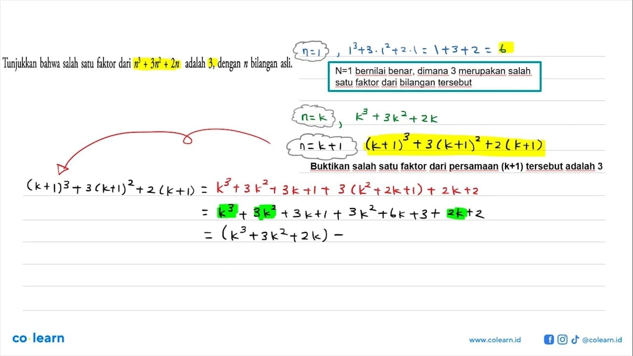 Tunjukkan bahwa salah satu faktor dari n^3+3n^2+2n adalah