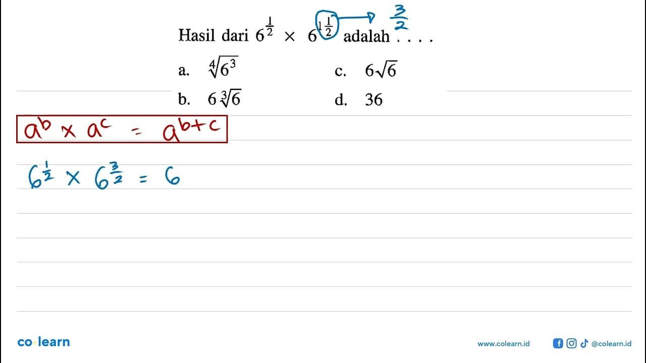 Hasil dari 6^(1/2) x 66^(1 1/2)adalah